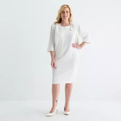 Maya Brooke Womens Plus Pearl Trim Jacket Dress In White