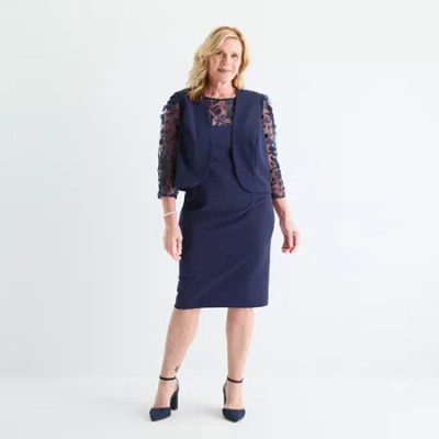 Maya Brooke Womens Plus Applique Jacket Dress In Blue