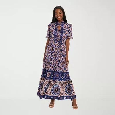 London Style Womens Petite Short Sleeve Maxi Dress In Purple