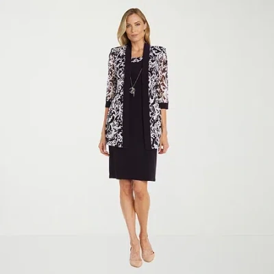 R & M Richards Womens Petite Jacket Dress With Removable Necklace In Black