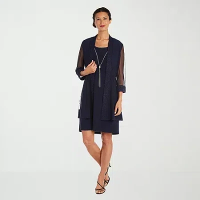 R & M Richards Womens Jacket Dress With Removable Necklace In Blue