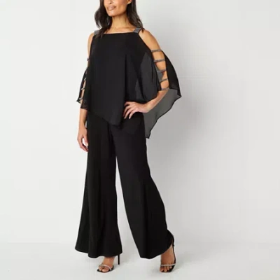 Msk Womens Straight Neck Short Sleeve Jumpsuit In Black