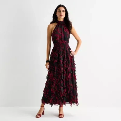 Sam & Jess Womens Sleeveless Floral Evening Gown In Black