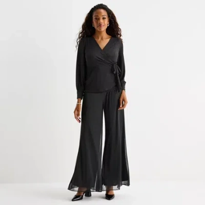 Msk Womens Mid Rise Wide Leg Palazzo Pant In Black