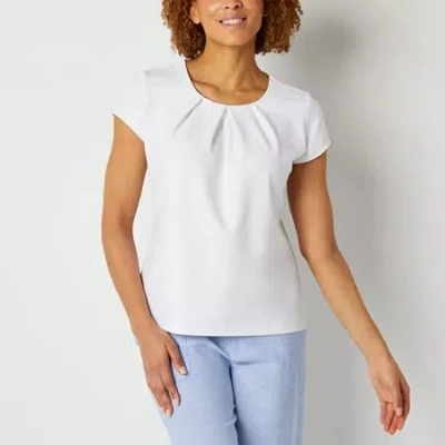 Liz Claiborne Texture Tee Womens Tall Round Neck Short Sleeve Blouse In White