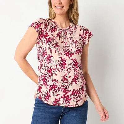 Liz Claiborne Womens Tall Crew Neck Short Sleeve Blouse In Pink
