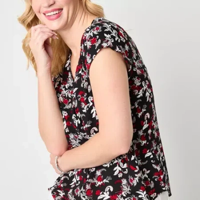 Liz Claiborne Womens Tall V Neck Short Sleeve Blouse In Multi