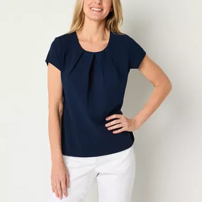 Liz Claiborne Texture Tee Womens Tall Round Neck Short Sleeve Blouse In Blue