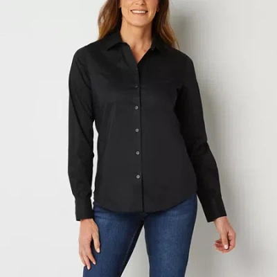 Liz Claiborne Womens Tall Cuffed Long Sleeve Regular Fit Wrinkle Free Button-down Shirt In Black