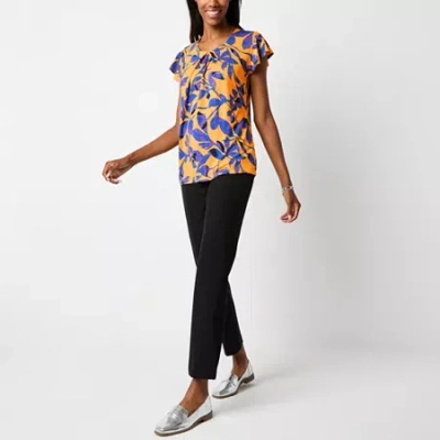 Liz Claiborne Womens Tall Round Neck Short Sleeve Blouse In Multi