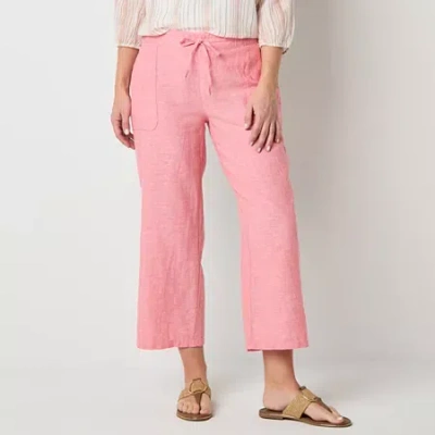 Liz Claiborne Womens Wide Leg Mid Rise Pull-on Pant In Pink