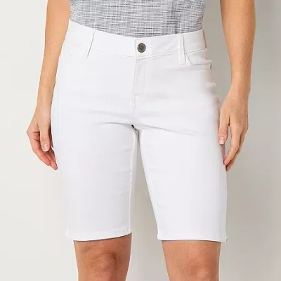 Liz Claiborne Sara Womens 11" Mid Rise Tall Bermuda Short In White