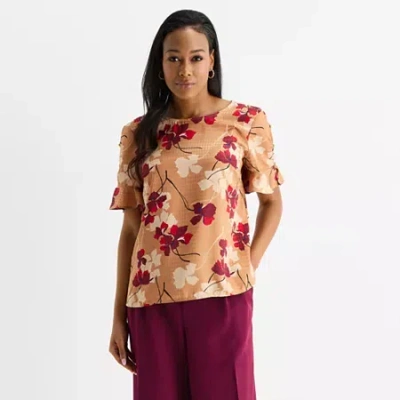 Liz Claiborne Womens Tall Crew Neck Short Sleeve Blouse In Neutral