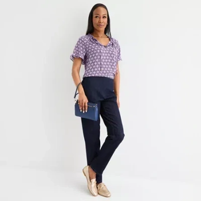 Liz Claiborne Womens Tall Slim Mid Rise Pull-on Pant In Blue