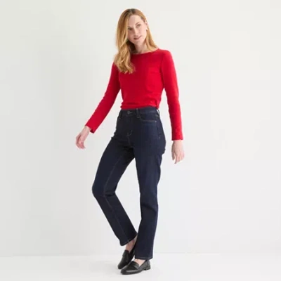 Liz Claiborne Womens Tall High Rise Straight Leg Jean In Blue