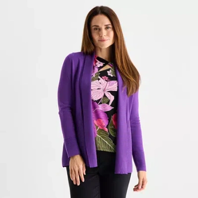 Liz Claiborne Womens Long Sleeve Open Front Tall Cardigan In Purple