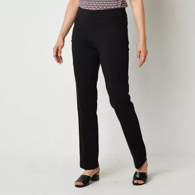 Liz Claiborne Lisa Womens Tall Straight Mid Rise Pull-on Pant In Black