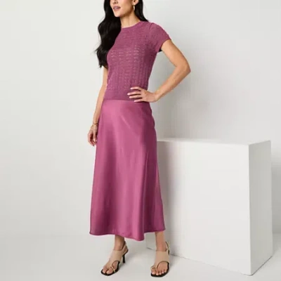 Worthington Womens Tall Midi A-line Skirt In Pink