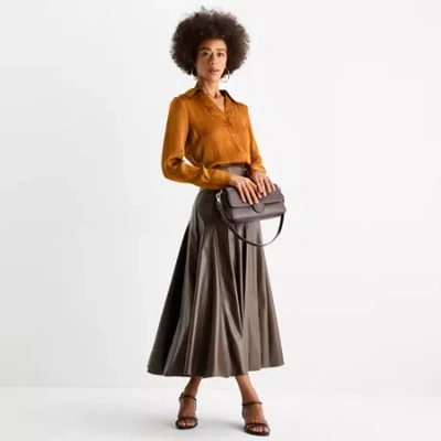 Worthington Womens Tall Long A-line Skirt In Brown