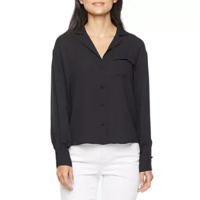 Worthington Womens Tall Cuffed Long Sleeve Regular Fit Button-down Shirt In Black