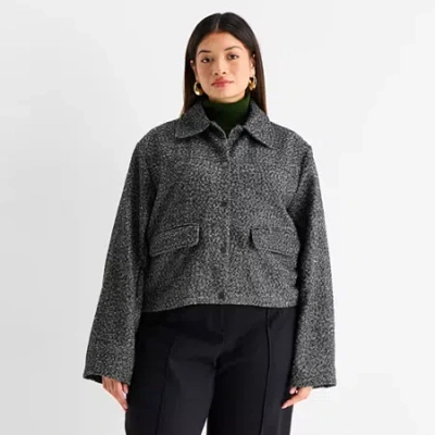 Worthington Womens Plus Midweight Cropped Jacket In Black
