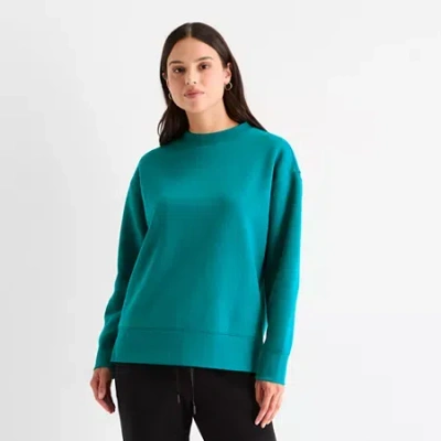 Xersion Womens Oversized Super Soft Fleece Crewneck Sweatshirt Tall In Blue