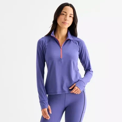 Xersion Everultra-lite Womens Mock Neck Long Sleeve Quarter-zip Pullover Tall In Blue