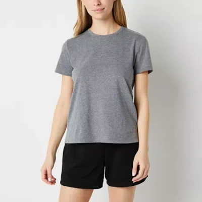Xersion Womens Cotton Crew Neck Short Sleeve T-shirt Tall In Gray