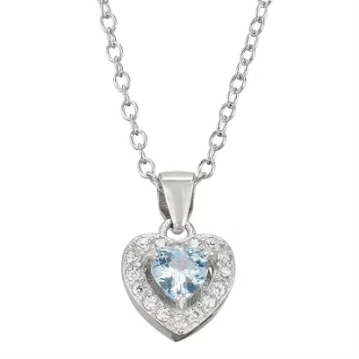 Fine Jewelry Girls Blue Cubic Zirconia Sterling Silver Heart 15 Inch Pendant Necklace In Green