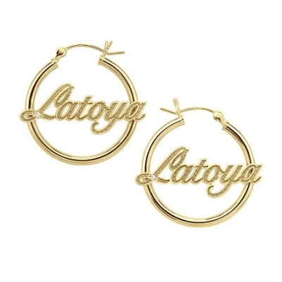 Fine Jewelry Womens Diamond Accent Natural White Diamond 24k Gold Over Silver 25mm Hoop Earrings In Yellow