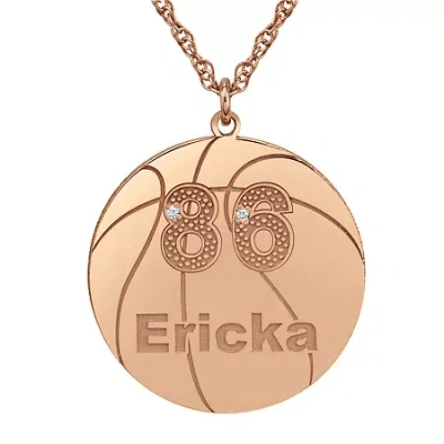 Fine Jewelry Womens White Diamond Accent Genuine Gold Personalized Pendant Necklace In Pink