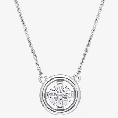 Fine Jewelry Womens Lab Created White Moissanite 14k White Gold Round 17 Inch Pendant Necklace In Transparent