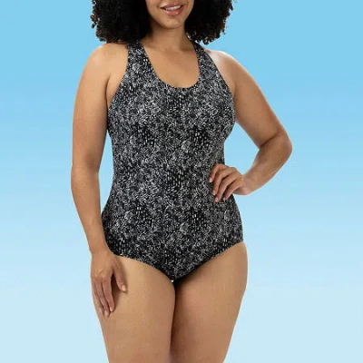 Dolfin Womens Easy-on + Easy-off Striped One Piece Swimsuit In Black