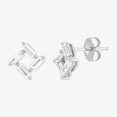 Fine Jewelry Limited Quantities! Lab Created White Sapphire Sterling Silver 9.4mm Square Stud Earrings In White