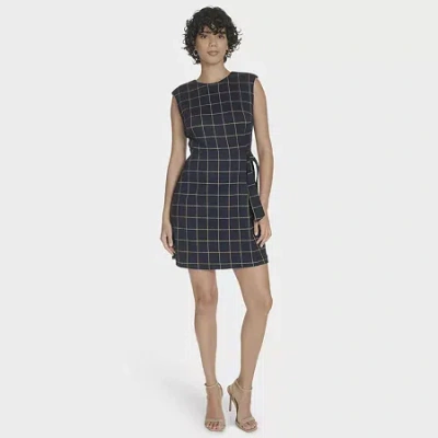Marc New York Womens Sleeveless Windowpane Sheath Dress In Blue