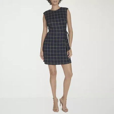 Marc New York Womens Petite Sleeveless Windowpane Sheath Dress In Blue