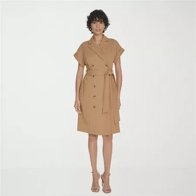 Marc New York Womens Belted Short Sleeve Sheath Dress In Brown