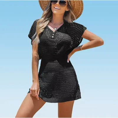 Cupshe Swimwear Womens Crochet Dress Swimsuit Cover-up In Black