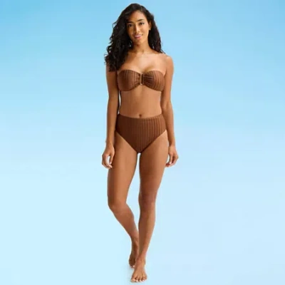 Mynah Womens Lined High Waist Bikini Swimsuit Bottom In Brown