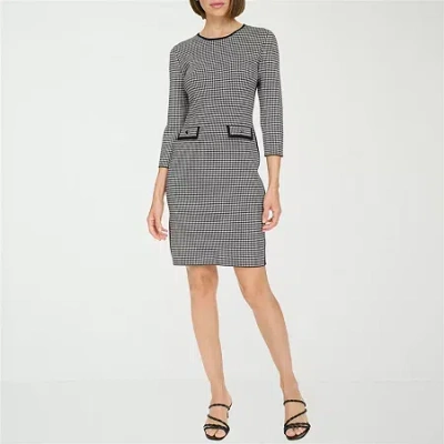 Marc New York Houndstooth Womens 3/4 Sleeve Sheath Dress In Black