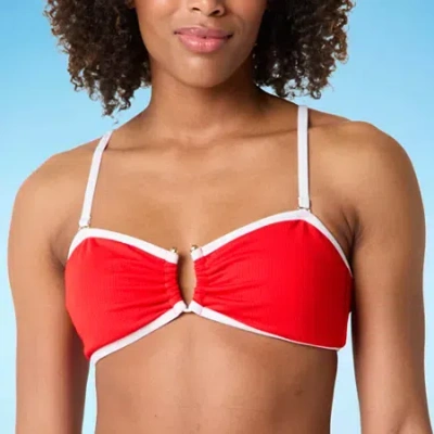 Mynah Womens Adjustable Straps Bandeau Bikini Swimsuit Top In Red