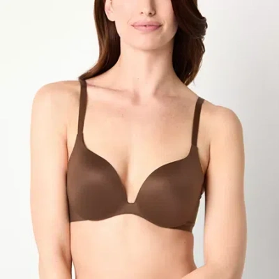 Ambrielle Everyday Underwire Push Up T-shirt Plunge Bra-306754 In Brown