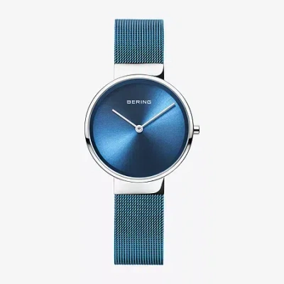 Bering Womens Blue Stainless Steel Bracelet Watch 14531-308 In Blue