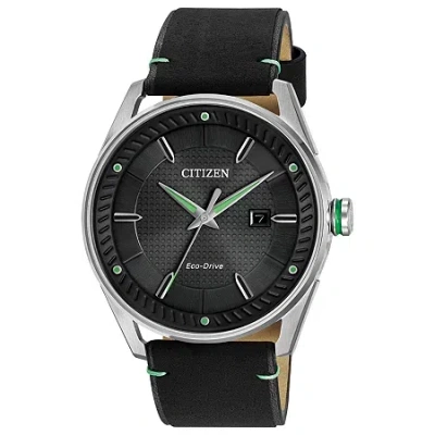 Citizen Mens Black Leather Strap Watch Bm6980-08e In Black
