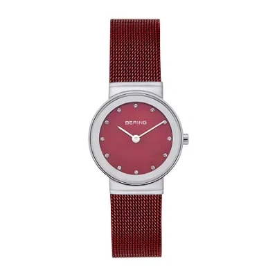 Bering Womens Crystal Accent Red Stainless Steel Bracelet Watch 10126-303 In Burgundy