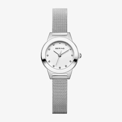 Bering Womens Crystal Silver Tone Mesh Bracelet Watch-11125-000 In Metallic