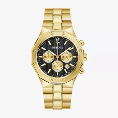Bulova Prestige Mens Chronograph Gold Tone Stainless Steel Bracelet Watch 97b232 In Yellow
