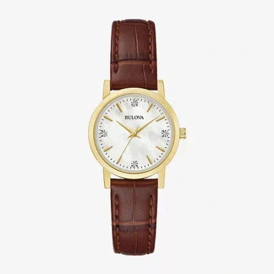 Bulova Sutton Womens Diamond Accent Brown Leather Strap Watch 97p170 In Transparent