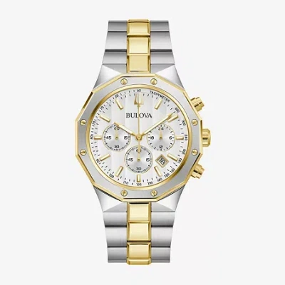 Bulova Prestige Mens Chronograph Two Tone Stainless Steel Bracelet Watch 98b450 In White