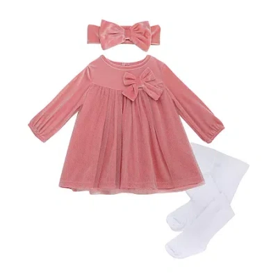 Baby Starters Baby Girls 3-pc. Long Sleeve Cuffed A-line Dress In Burgundy